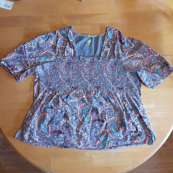 HEALING HANDS GREY/PAISLEY MULTI COLOR SMOCKED SCRUB TOP COTTON #5011X WMS 3XL - Picture 8 of 10